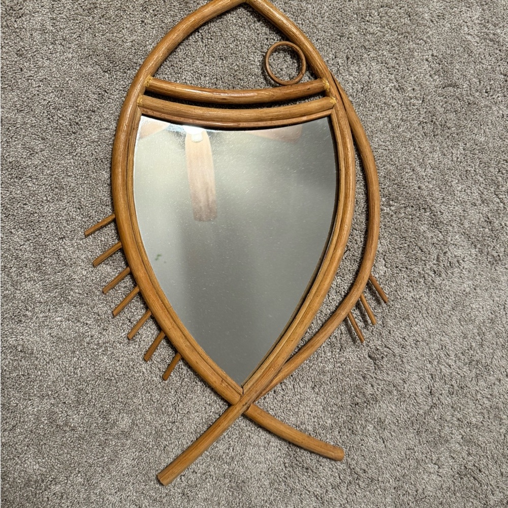 Fish-Shaped Rattan Wall Mirror